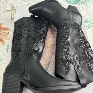 Elegant Black Sequin Women's Heeled Boots